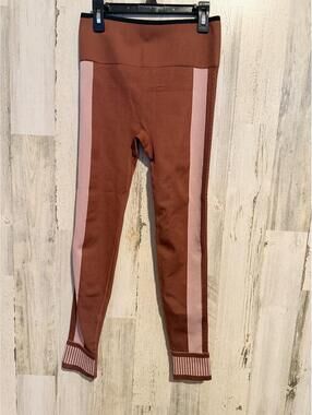 Fabletics Women's Small Leggings Rust with Pink Side Stripes